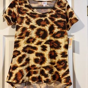 LuLaRoe Brown and Tan Animal Print Short Sleeve Top